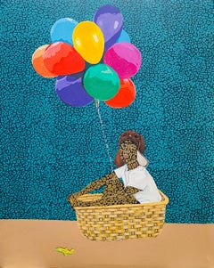 Floating on Cloud Nine -21st Century, Expressionist, Figurative Modern, Balloon