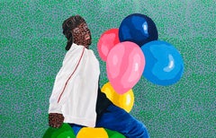 Freedom Flight -21st Century, Expressionist Modern Painting of Child on Balloon