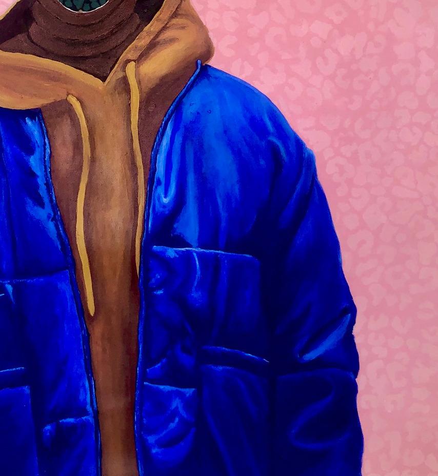 In Blue - Pink Figurative Painting by Rotimi Godwin