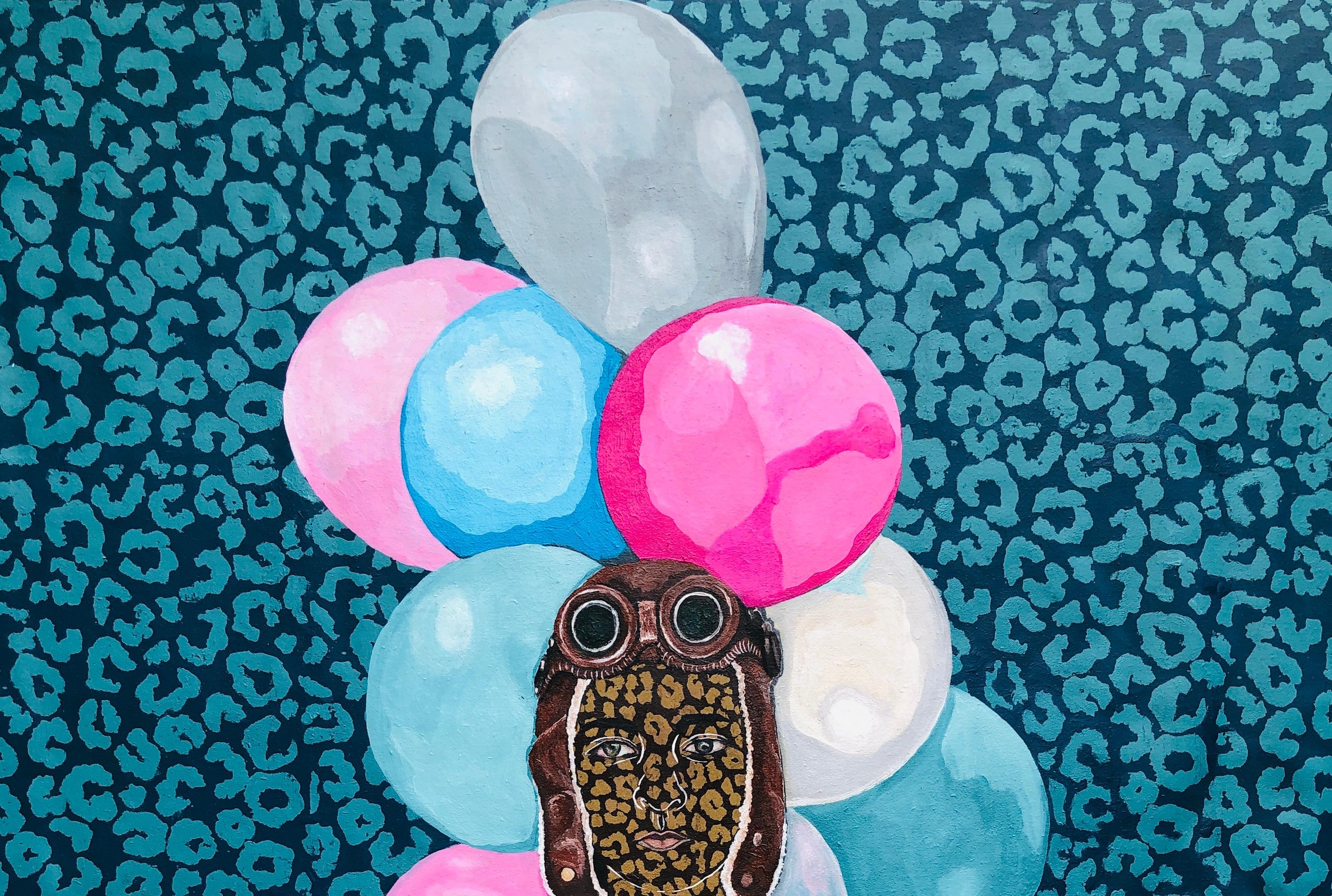 Little Explorer's Vision -21. Jahrhundert, Expressionist, Figurative Moderne Ballon – Painting von Rotimi Godwin