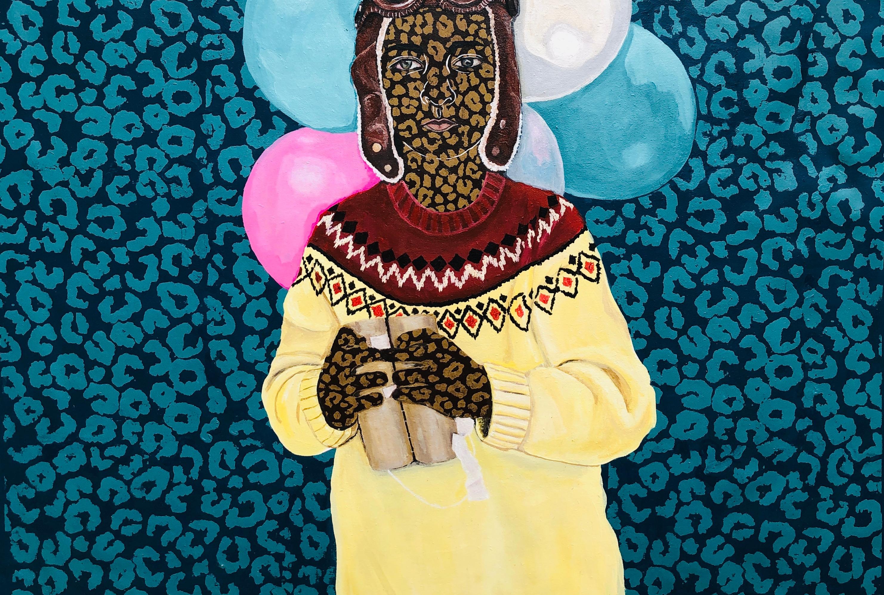 Little Explorer's Vision -21. Jahrhundert, Expressionist, Figurative Moderne Ballon (Expressionismus), Painting, von Rotimi Godwin