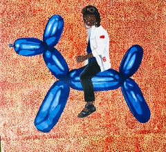 Up Up and Away With Fido -21st Century, Expressionist Modern, Child, Balloon