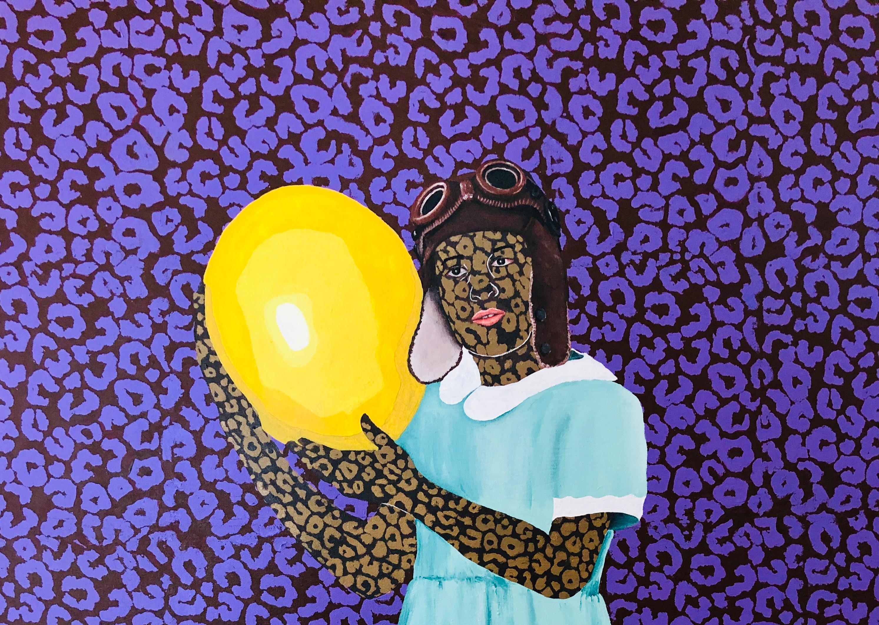 Whispers From The Sky -21e siècle, Expressionniste, Figurative Modern, Balloon - Painting de Rotimi Godwin