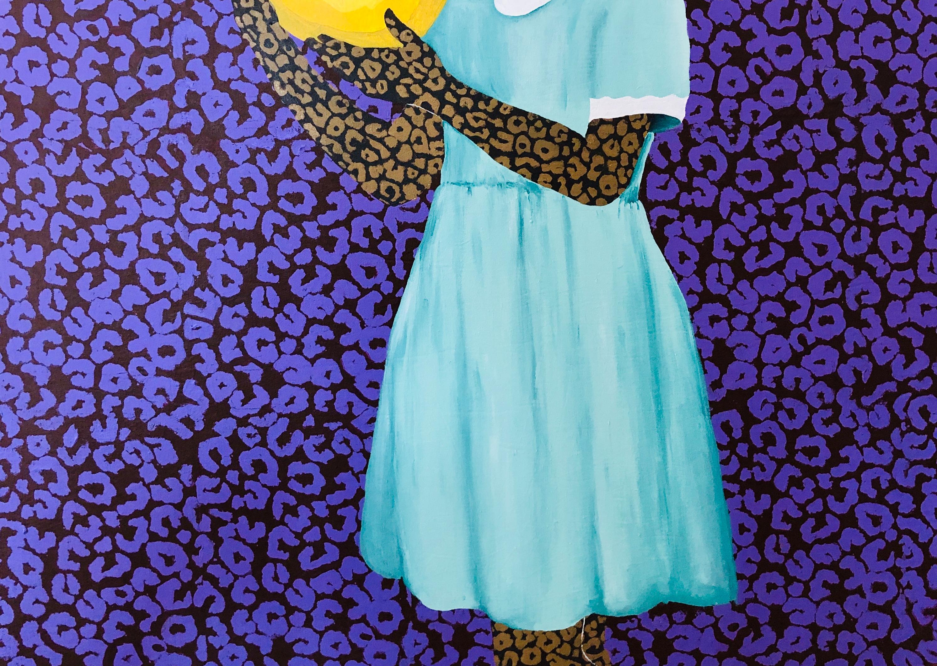 Whispers From The Sky -21e siècle, Expressionniste, Figurative Modern, Balloon - Violet Portrait Painting par Rotimi Godwin