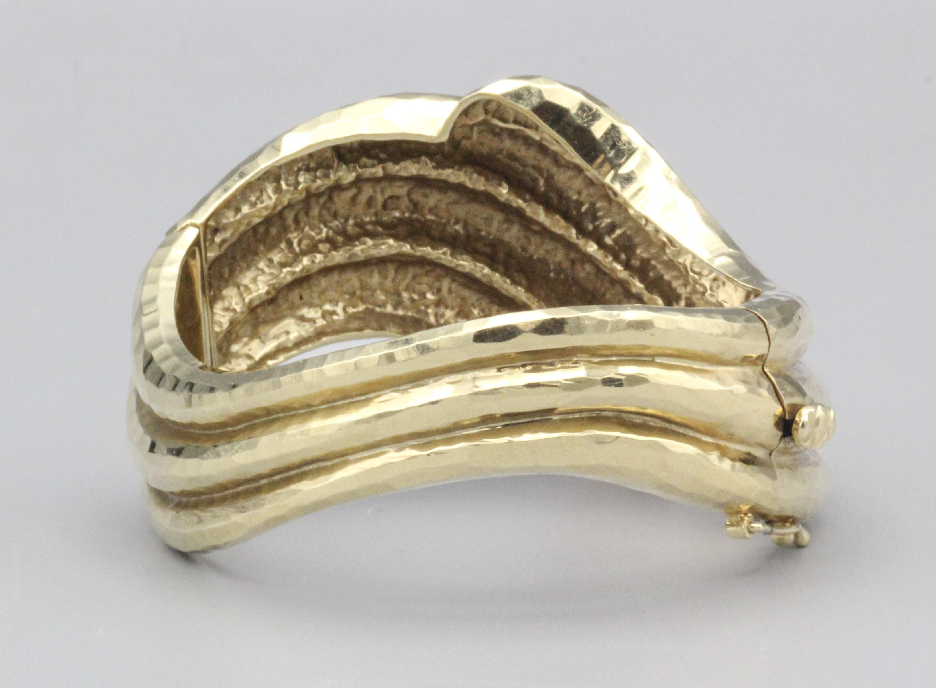 Women's Rotkel Hammered 14K Yellow Gold Bangle Bracelet For Sale