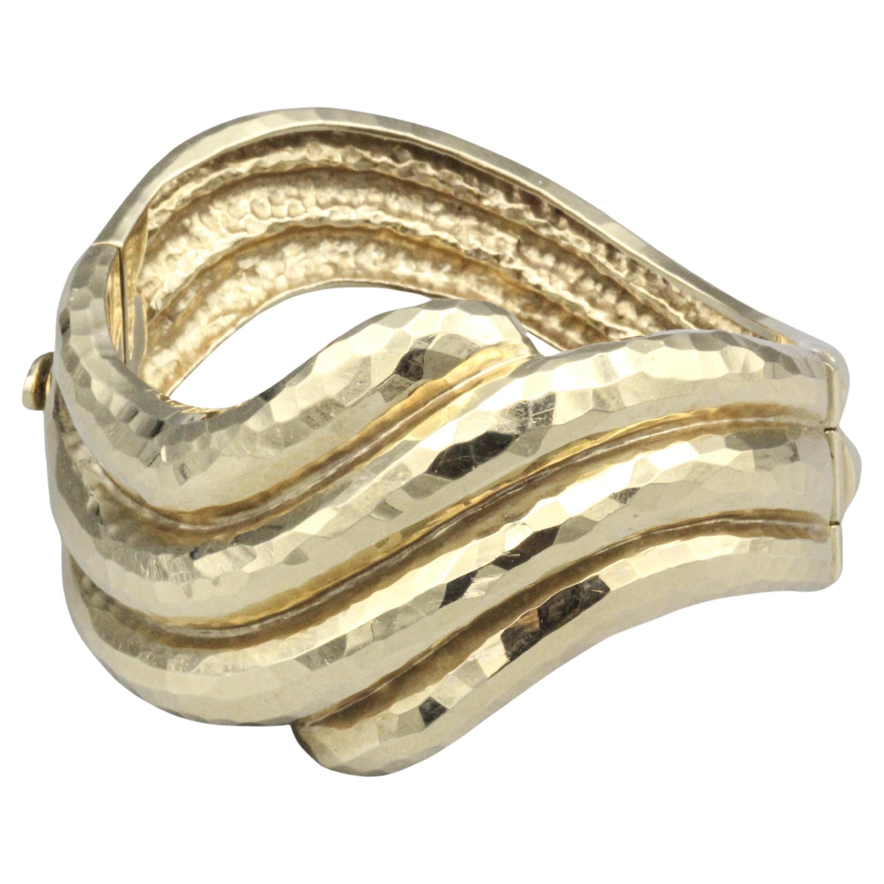 Rotkel Hammered 14K Yellow Gold Bangle Bracelet For Sale