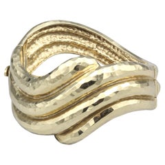 Retro Rotkel Hammered 14K Yellow Gold Bangle Bracelet