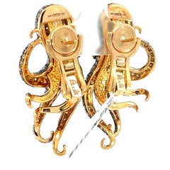 ROTO E ROTO 18K Gold Octopus Earrings with Brown & Orange Diamonds