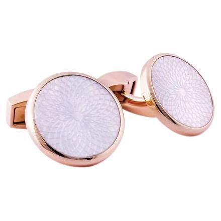 Rotondo Guilloché Cufflinks with White Mother of Pearl in Stainless Steel