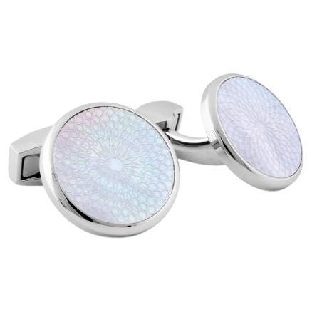 Rotondo Guilloché Cufflinks with White Mother of Pearl in Stainless Steel For Sale