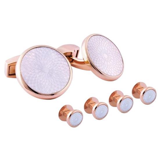Rotondo Guilloche Stud Set with Rose Gold Plated Stainless Steel For Sale