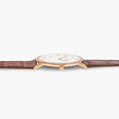 Rotondo Guilloche Ultra Slim Leather Watch In Brown With Rose Gold Plated