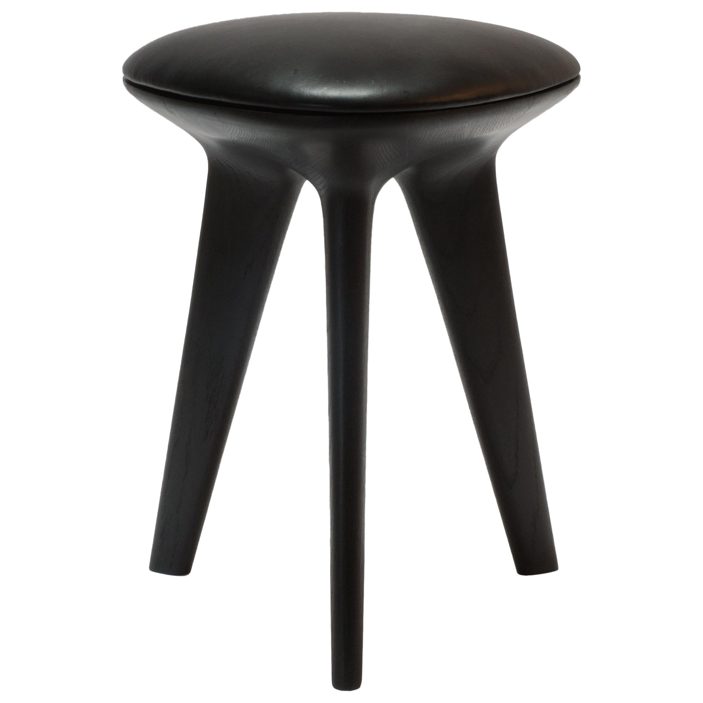 Rotor, Solid Black Oak Stool with Black Padded Leather Seat by Made in Ratio