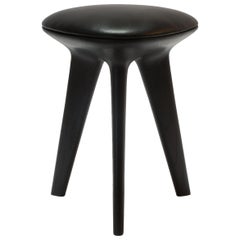 Rotor, Solid Black Oak Stool with Black Padded Leather Seat by Made in Ratio