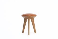 Rotor, Solid Oak Stool with Padded Tan Leather Seat by Made in Ratio