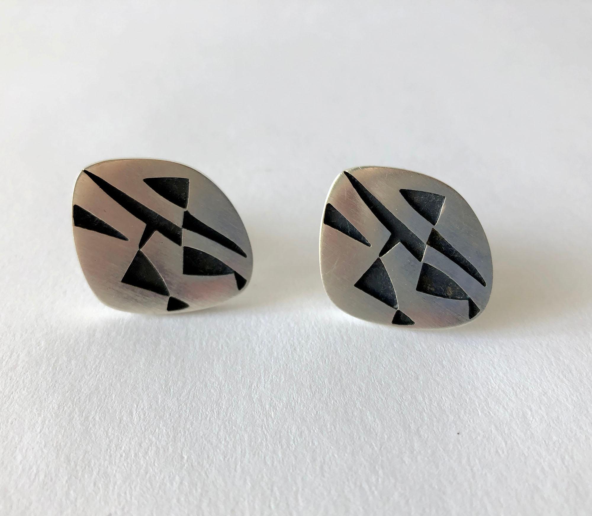 Rotter Sterling Silver Geometric Abstract American Modernist Cufflinks In Good Condition In Palm Springs, CA