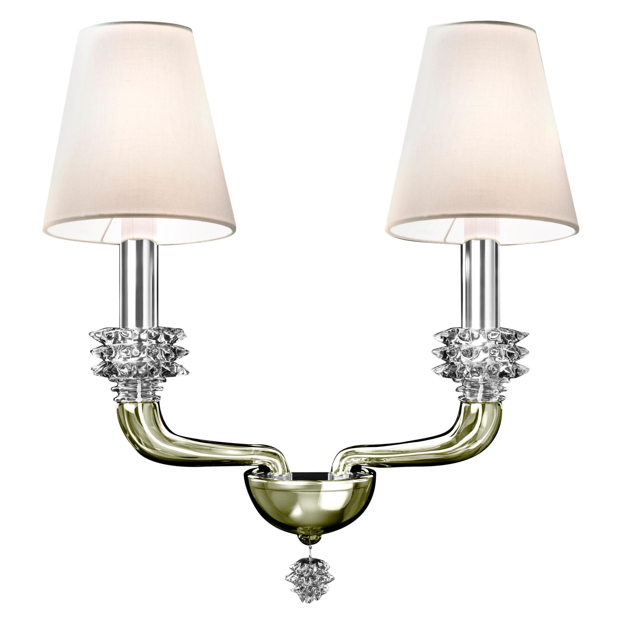 Green (Liquid Citron_EL) Rotterdam 5563 02 Wall Sconce in Glass with White Shade, by Barovier&Toso