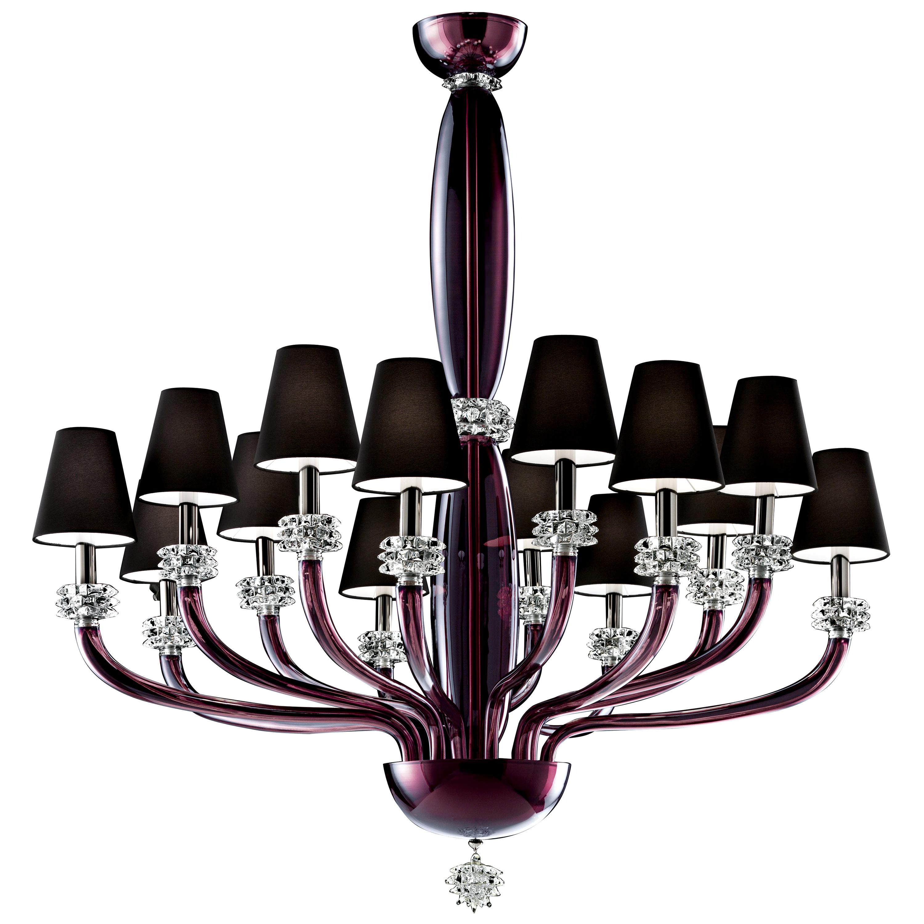 Purple (Violet_VI) Rotterdam 5563 14 Chandelier in Glass with Black Shade, by Barovier&Toso