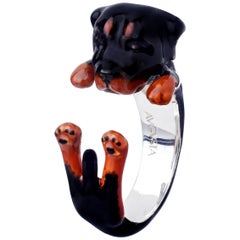 Anillo Personalizable Perro Rottweiler Plata de Ley 925 Esmalte
