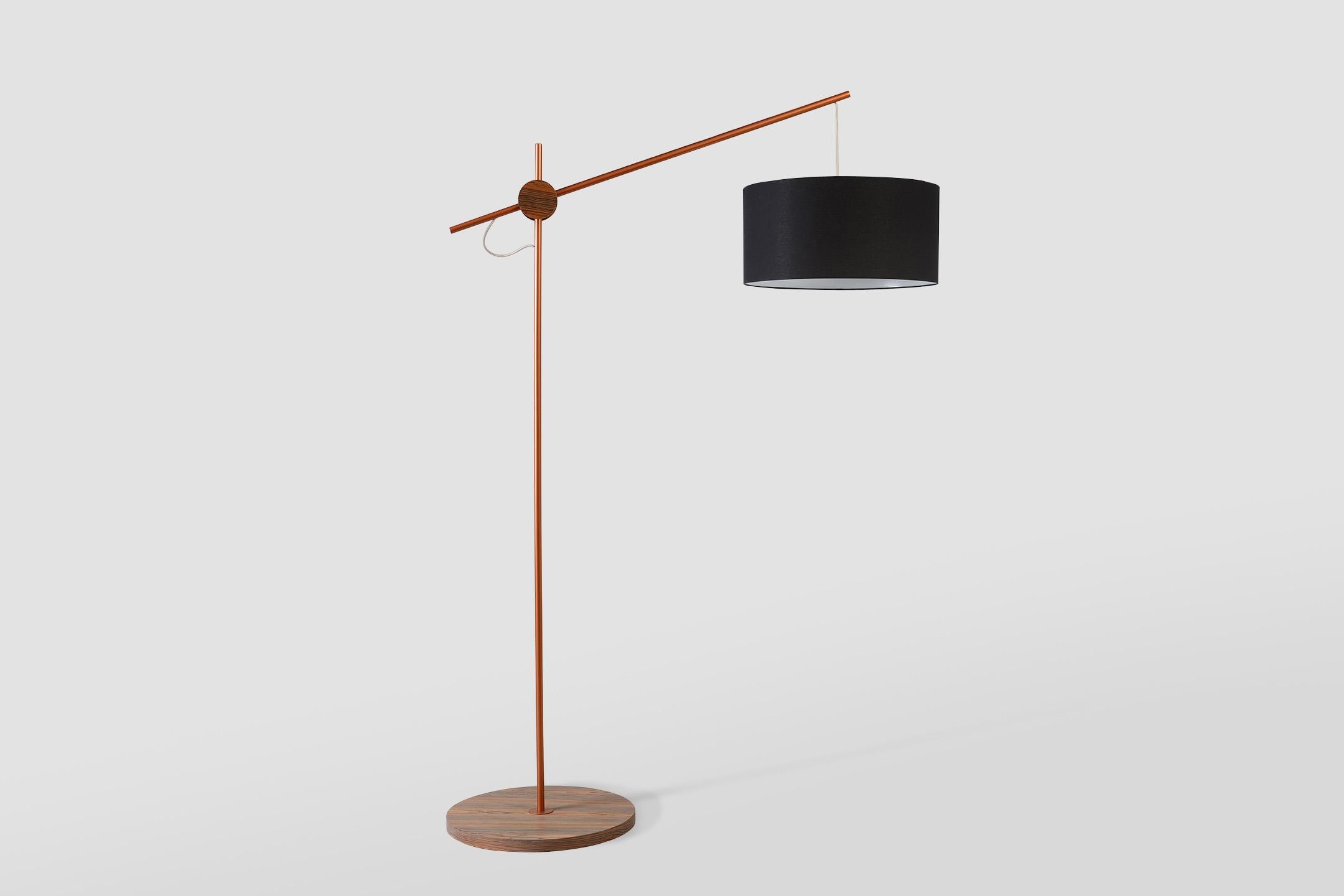 Moderne Lampadaire de style minimaliste Rotula en acier peint et bois dur Pau Ferro en vente