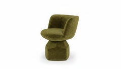 Rotunda Swivel Dining Chair with Pedestal Base In Olive Green Velvet