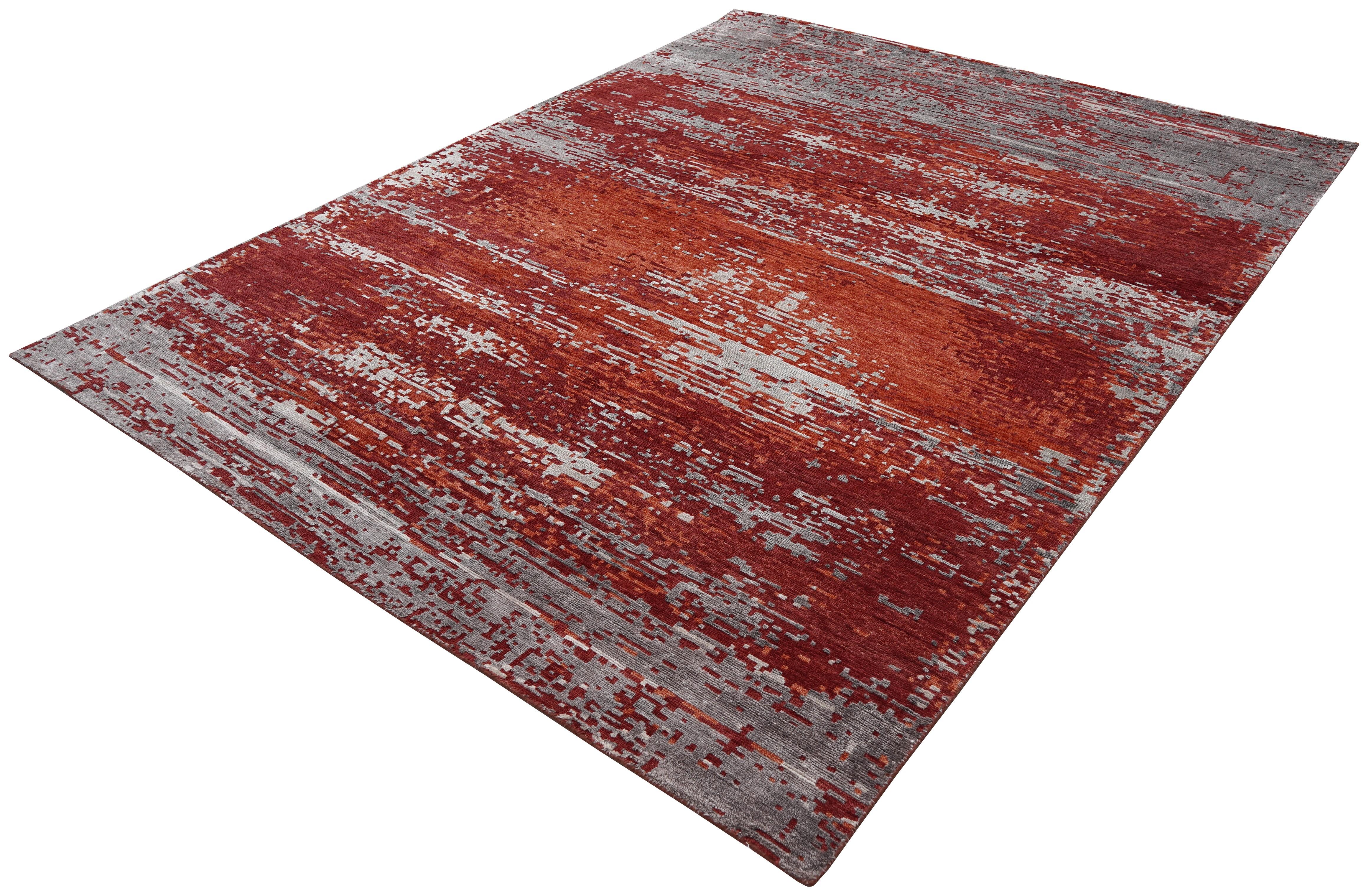 Moderne Rou Hand Knotted Modern Silk Rug in Red and Black & White Colours by Hands en vente