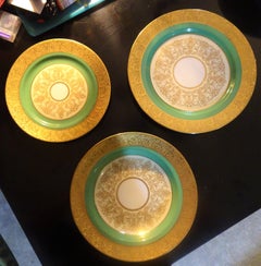 Rouard of Paris 11-piece Partial Set of Pompadour Green and Gold Dinner Service