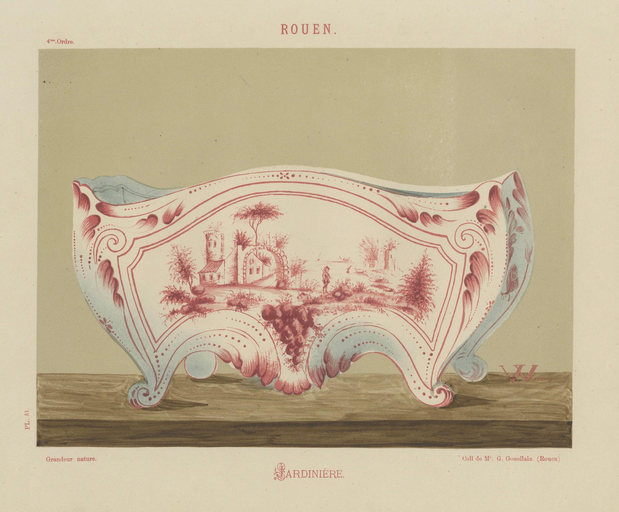 Rouen Jardinière in Ceramic: A Glimpse of Pastoral Serenity, 1874 For Sale 1