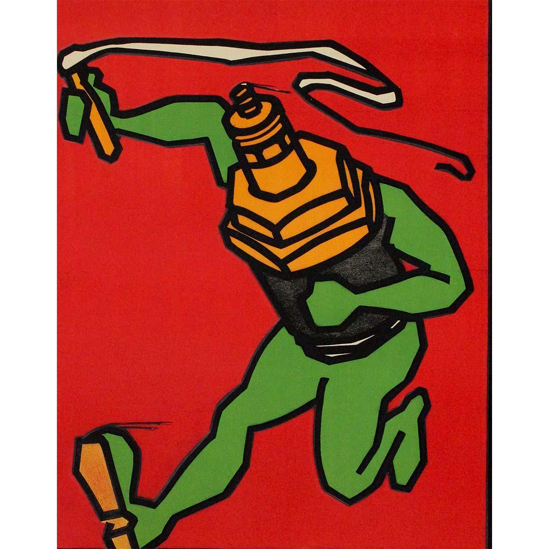 Circa 1950 advertising poster by Rouffé - La bougie Colin fouette le moteur For Sale 1