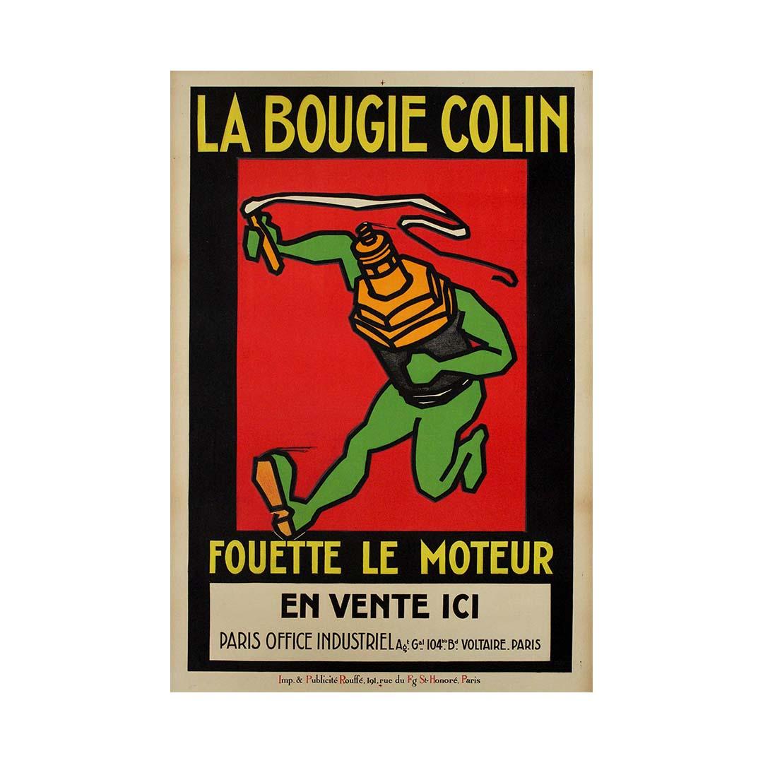 Circa 1950 advertising poster by Rouffé - La bougie Colin fouette le moteur For Sale 2