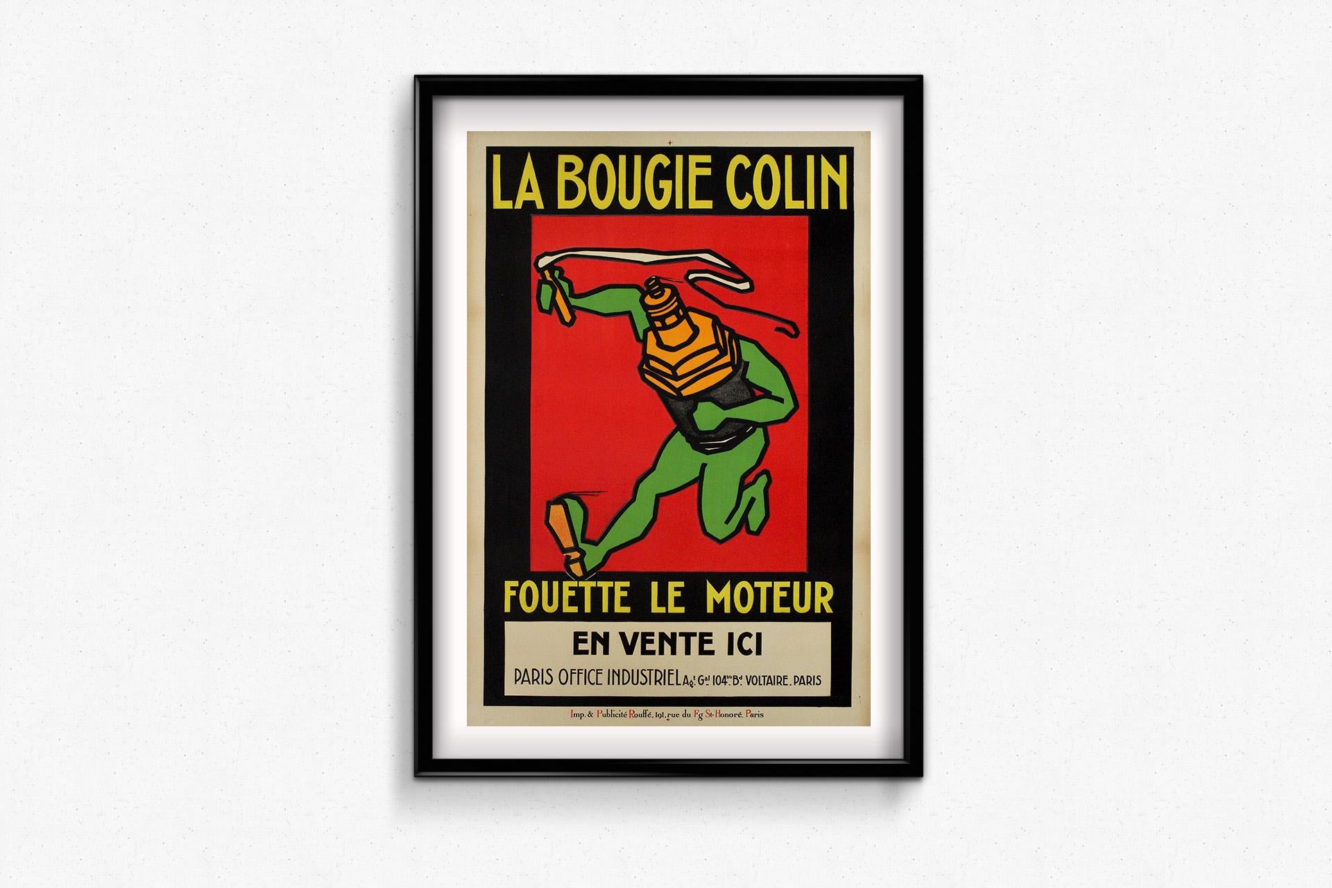 Circa 1950 advertising poster by Rouffé - La bougie Colin fouette le moteur For Sale 3