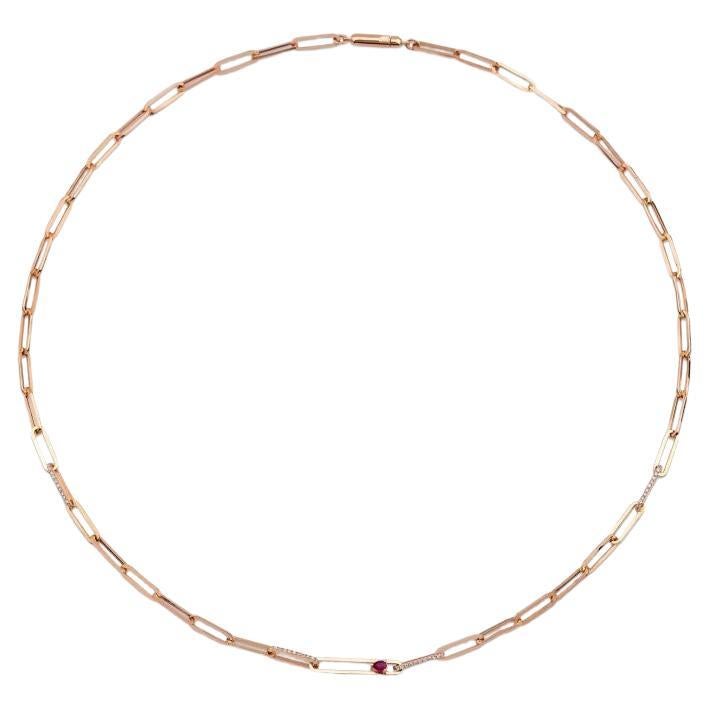 0.59ct Diamond and Ruby Paperclip Necklace For Sale