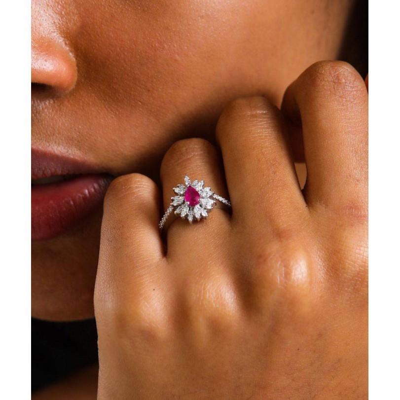Modern 0.87ct Ruby And Diamond Flower Ring For Sale