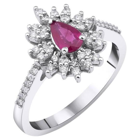0.87ct Ruby And Diamond Flower Ring For Sale