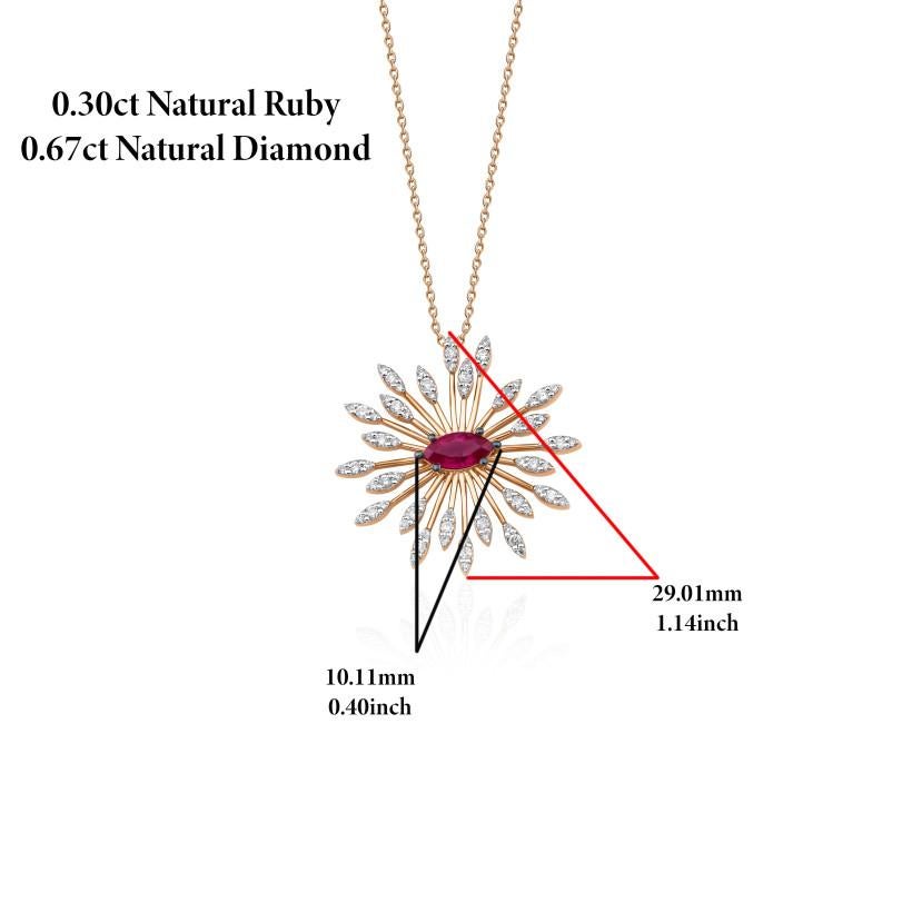 0.97ct Ruby And Diamond Sun Necklace For Sale 1