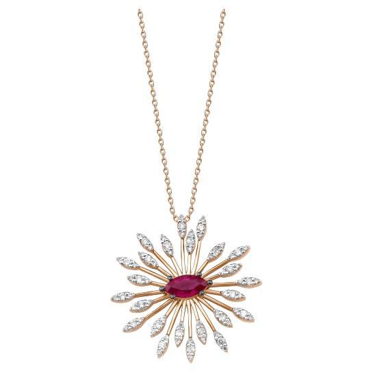 0.97ct Ruby And Diamond Sun Necklace For Sale