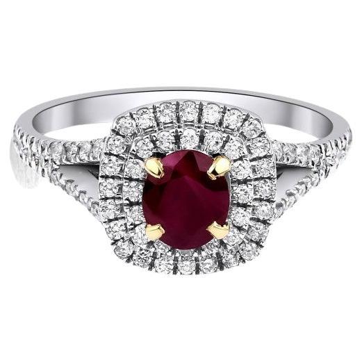 1.20ct Ruby and Double Diamond Halo Ring For Sale