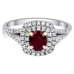 1.20ct Ruby and Double Diamond Halo Ring