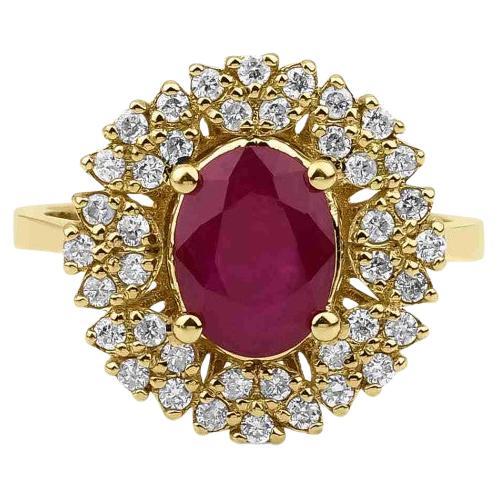 1.88ct Ruby Diamond Cluster Ring For Sale