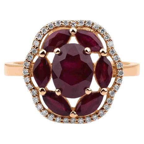 2.98ct Ruby and Diamond Cluster Ring For Sale