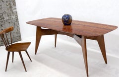 Rouge Boat Shape Marble Top Dining Table on Compass Shape Solid Walnut Legs