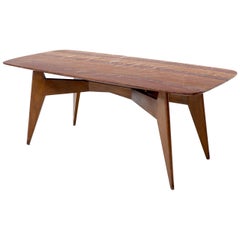 Rouge Boat Shape Marble Top Dining Table on Compass Shape Solid Walnut Legs