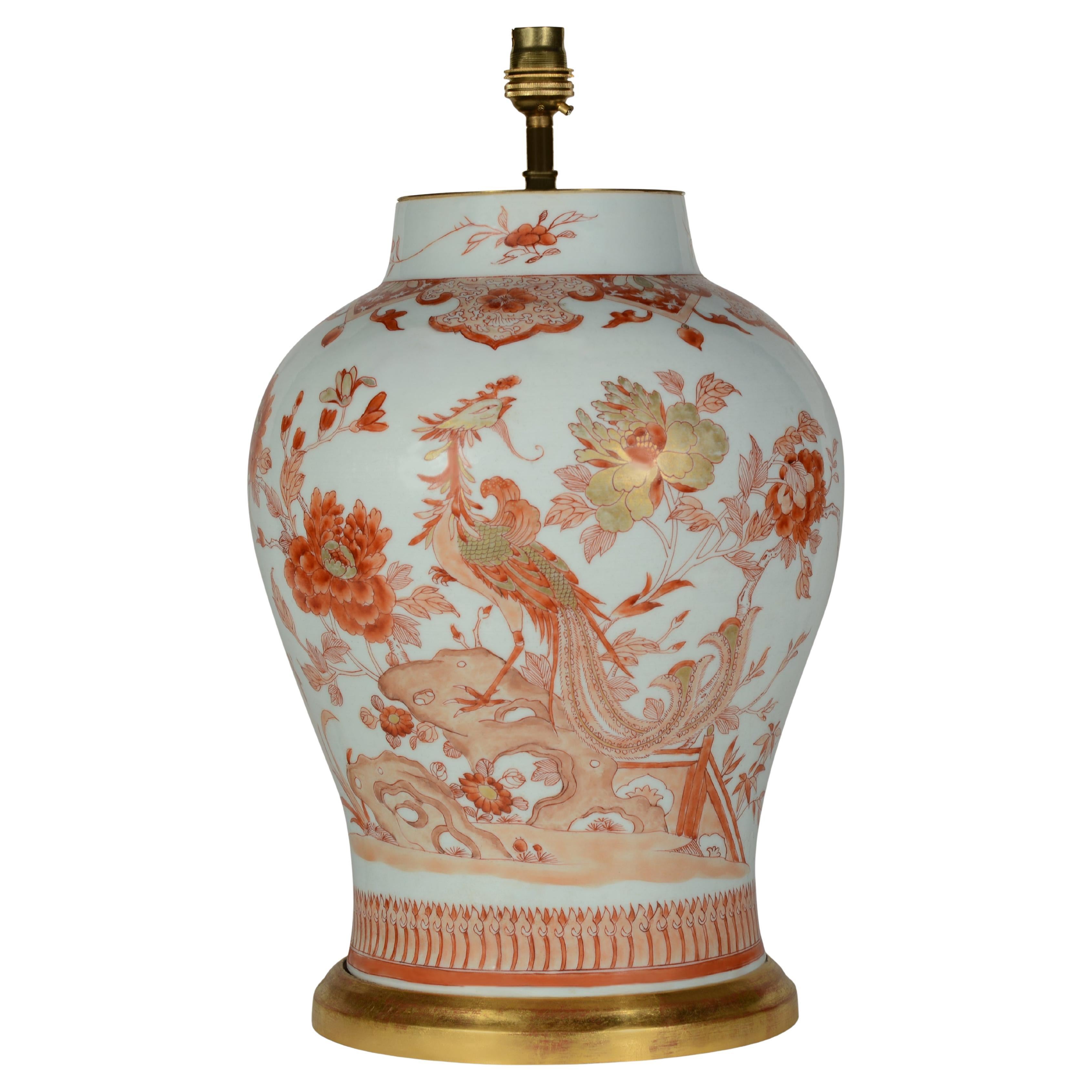 Rouge De Fer Iron-Red and Gilt Decorated 19th Century Table Lamp