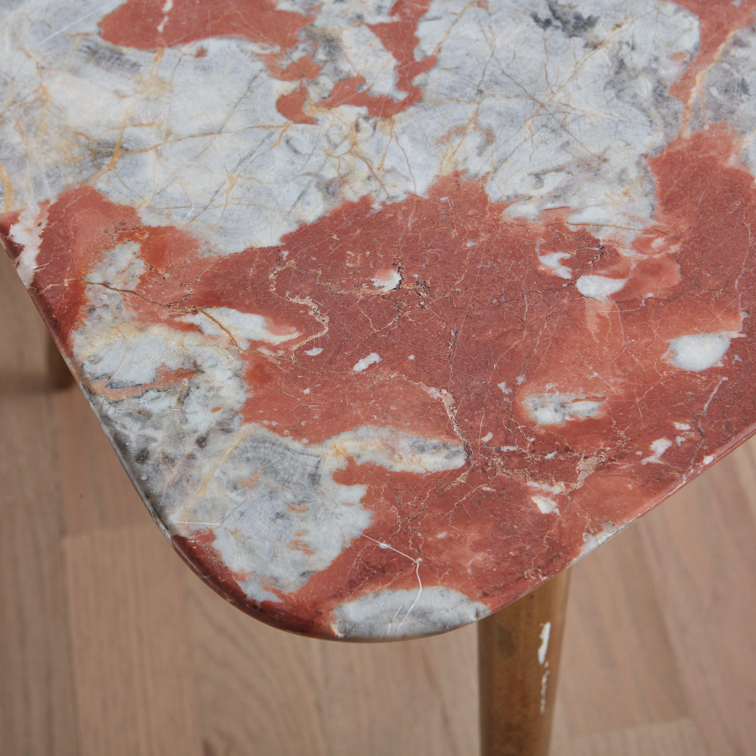Italian Rouge Languedoc Marble Coffee Table with Tapered Brass Legs, Italy 1950s For Sale