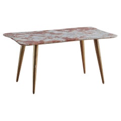 Vintage Rouge Languedoc Marble Coffee Table with Tapered Brass Legs, Italy 1950s