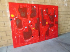 "Rouge Lunatique" A Large Scale Abstract Diptych by Kenneth Joaquin, circa 2019