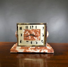 Rouge Marble and Chrome Art Deco Mantel Clock, Goldsmiths & Silversmiths