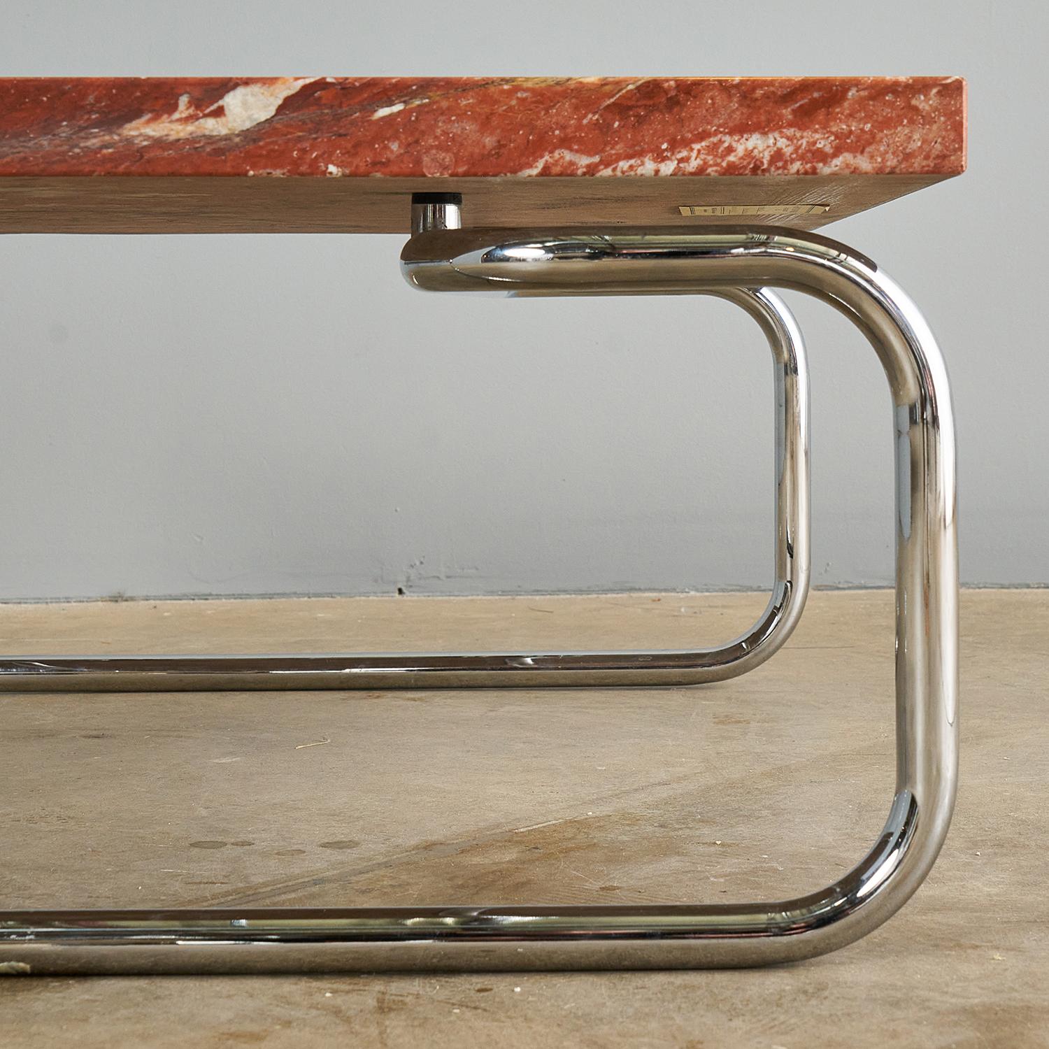 Mid-Century Modern Rouge Marble and Chrome Coffee Table by Michael McCarthy for Cassina For Sale