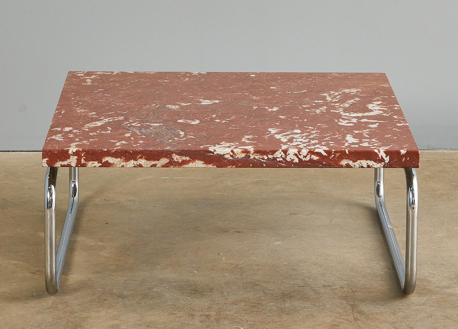 Rouge Marble and Chrome Coffee Table by Michael McCarthy for Cassina In Good Condition For Sale In Greensboro, NC