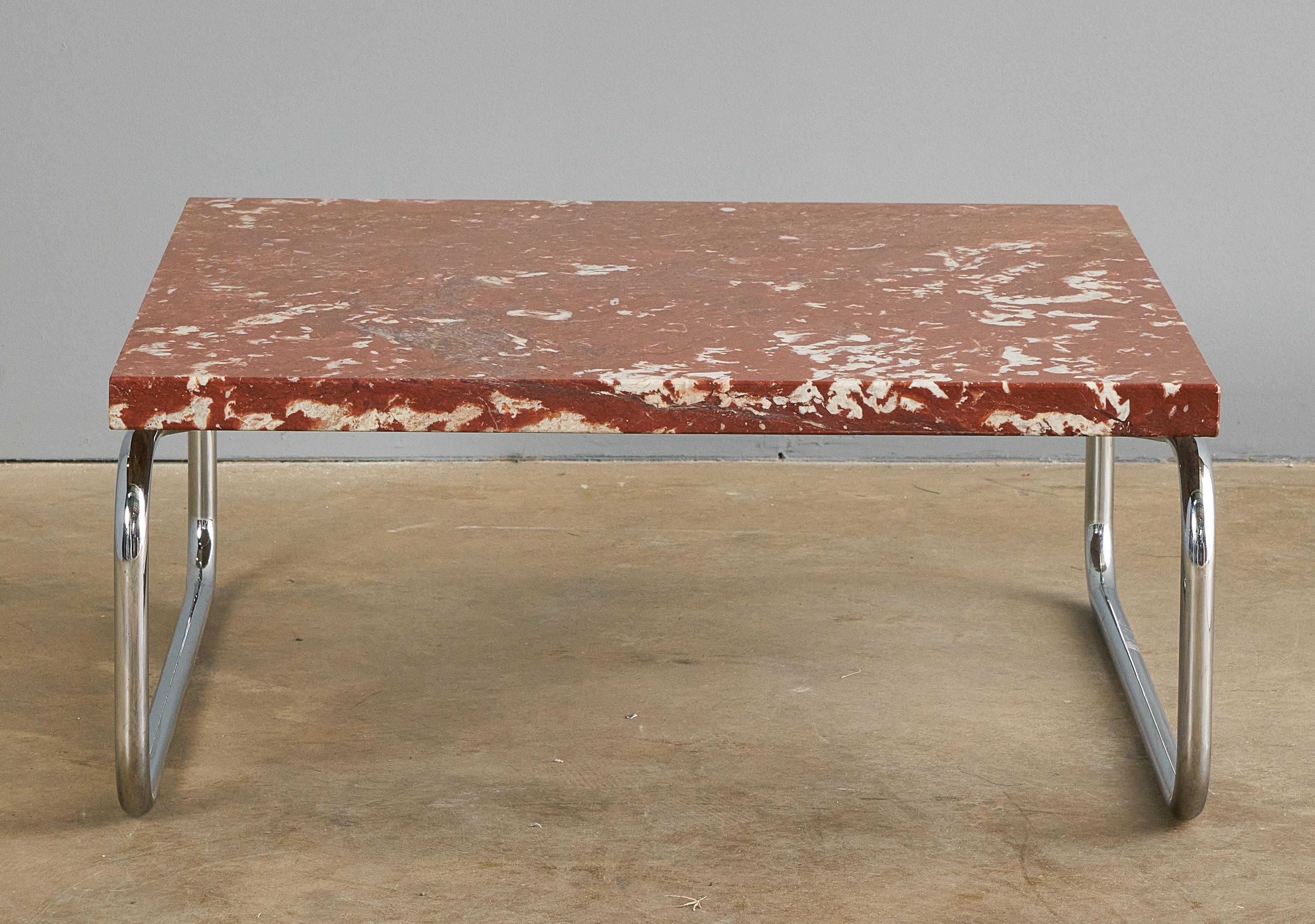 20th Century Rouge Marble and Chrome Coffee Table by Michael McCarthy for Cassina For Sale